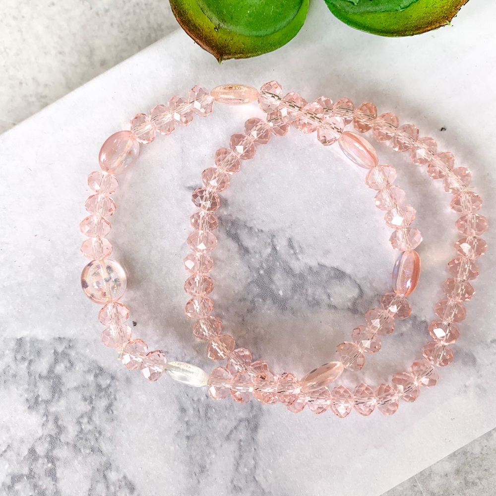 Elegant Pink Crystal Bracelet Set